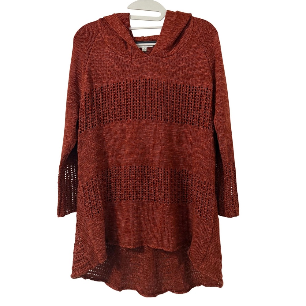 Umgee Boho Fairycore Rust Orange Open Knit Hoodie Sweater Women S Earthy Hippie